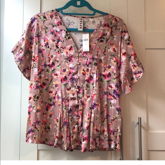 NWT! Dolan Floral Short Sleeve Button Blouse Size Small - Picture 1 of 9